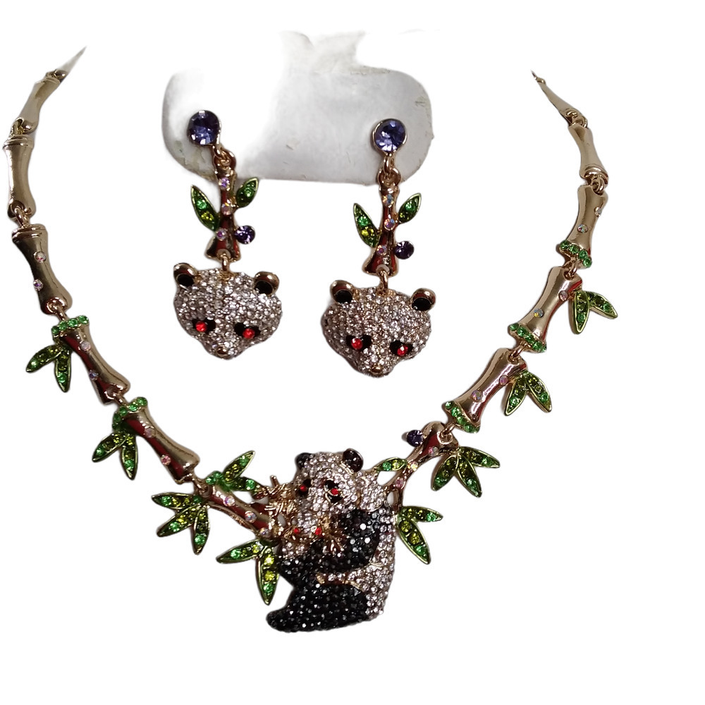 Austrian Crystal Panda Bear Necklace Set 17"